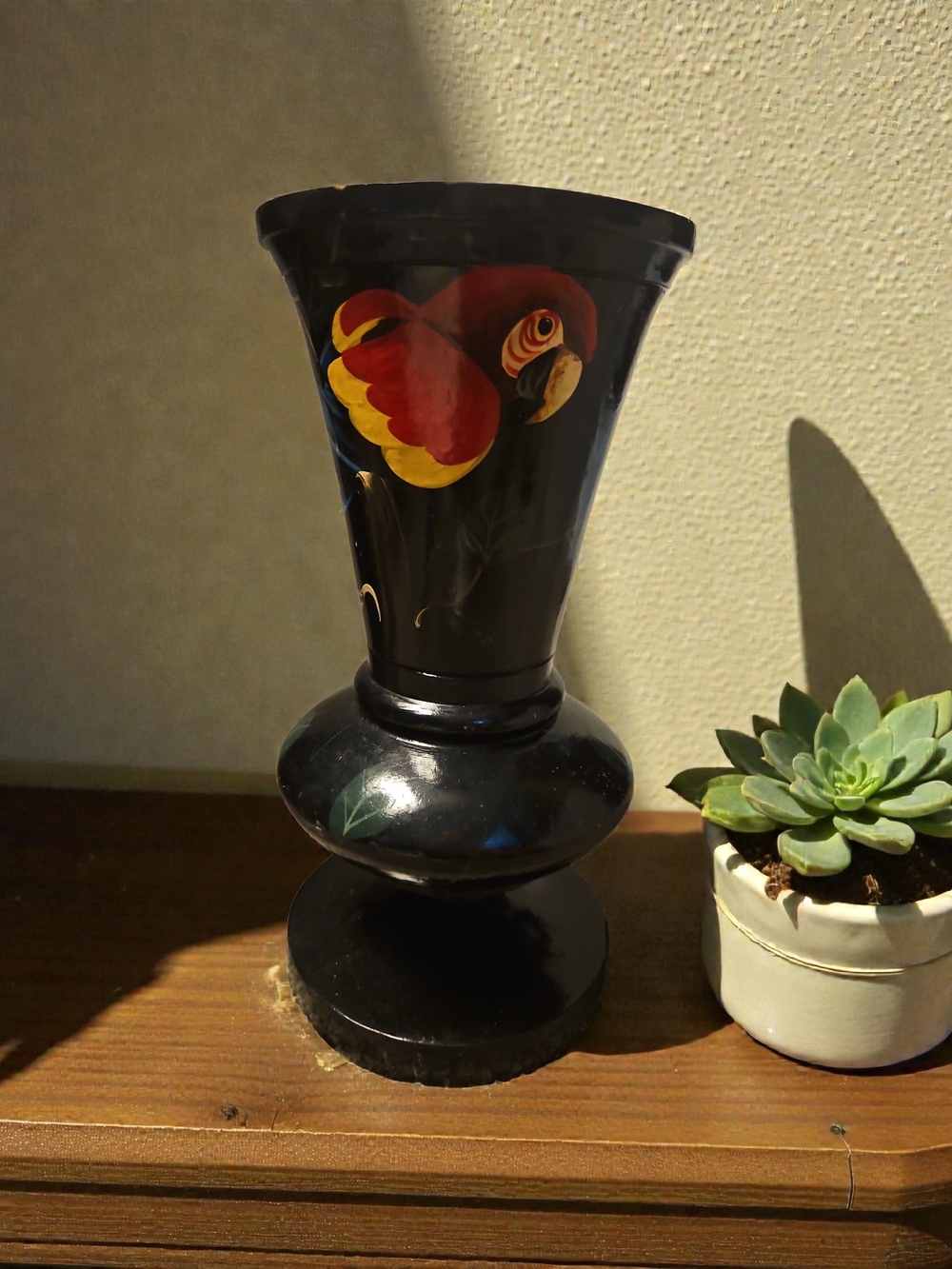 Hand-Painted Black Parrot Decorative Vase